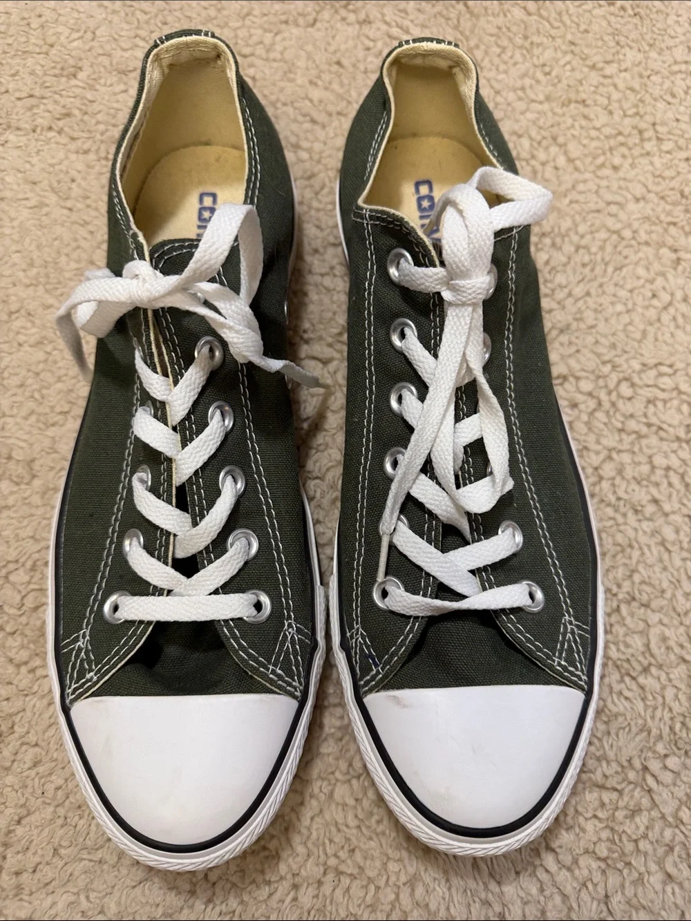 Converse Olive Green Low-Top Canvas Sneakers with White Accents